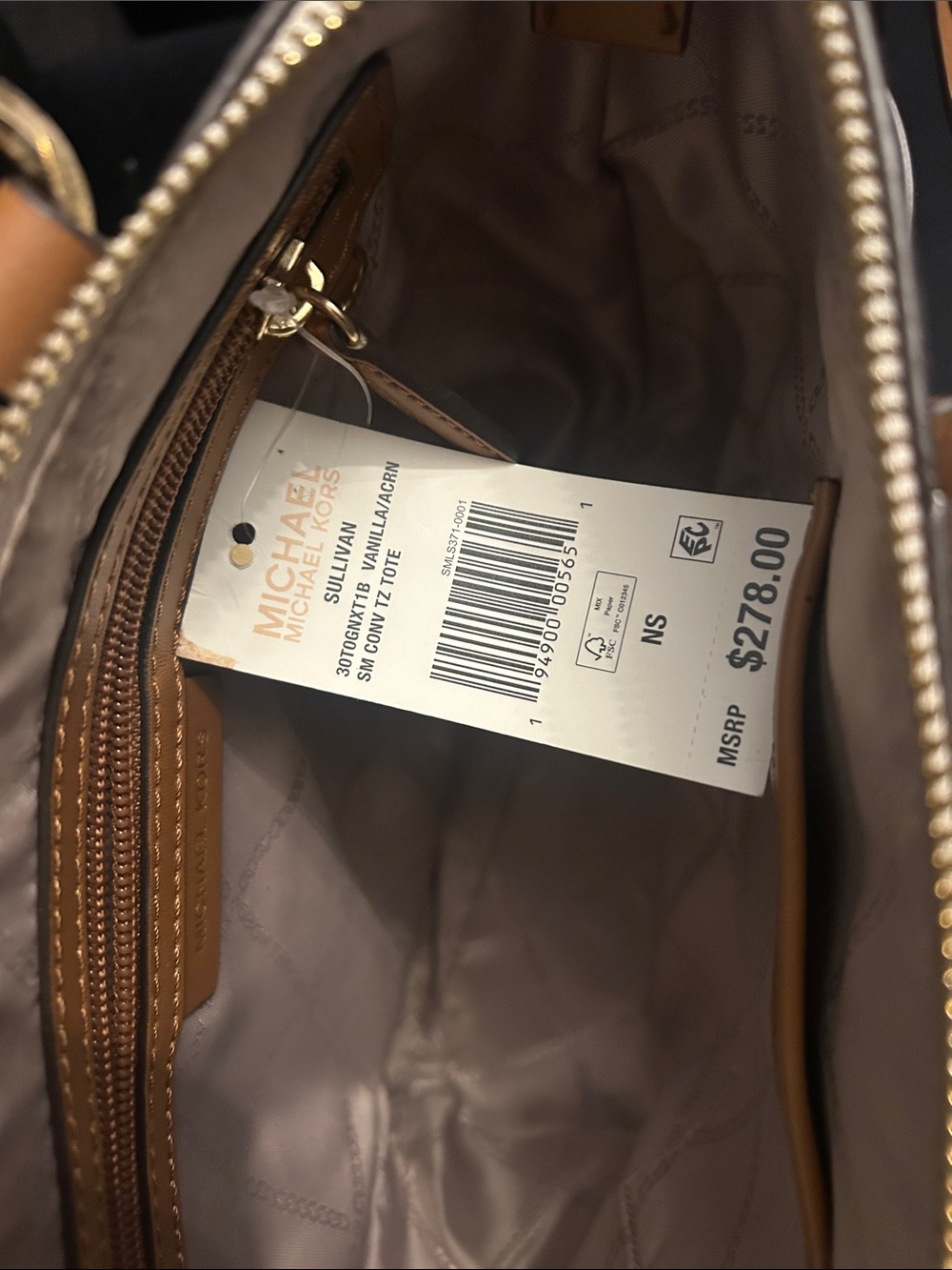 Michael Kors Sullivan Signature Tote in Vanilla and Acorn Trim Small - Picture 5 of 5